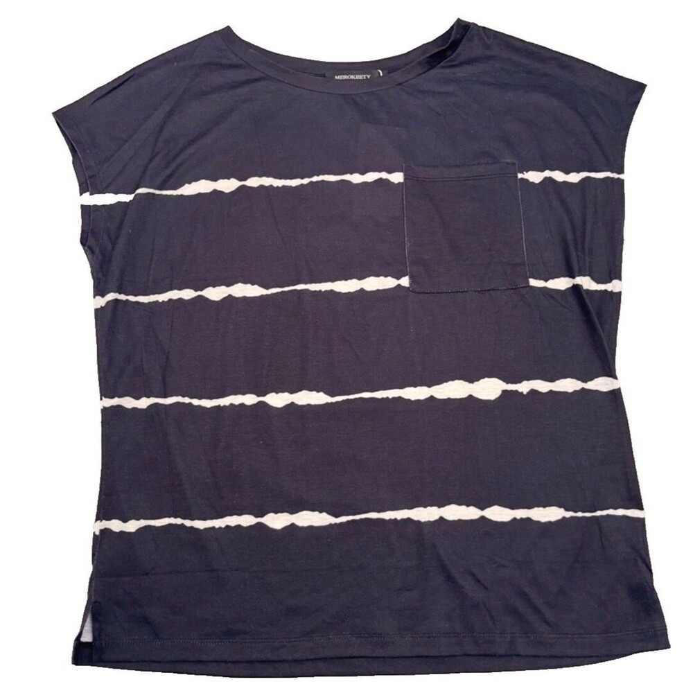 Merokeety Black White Striped Tee Women's L - NWT Pocket T-Shirt
